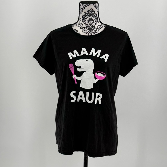 Delta Mamasaurus Dinosaur Mom Women V Neck Black Short Sleeve T-Shirt - Picture 2 of 10